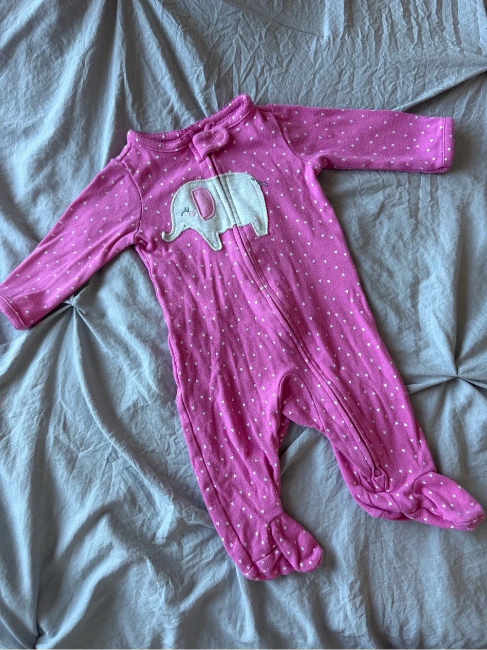 Pink Footed Baby One-Piece with Elephant Appliqué